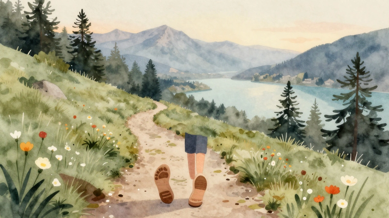 Footsteps on a misty mountain trail near Annecy, symbolizing a quiet, authentic human connection.